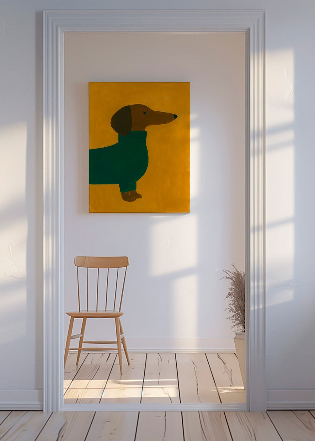 Kunst: Teckel in mosterd – Canvas