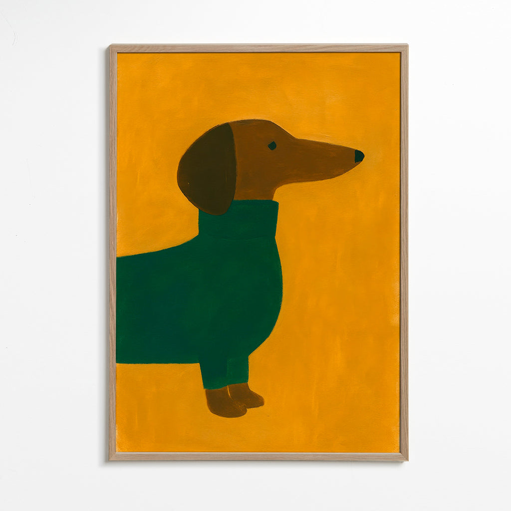 Kunst: Teckel in mosterd – Oak Frame
