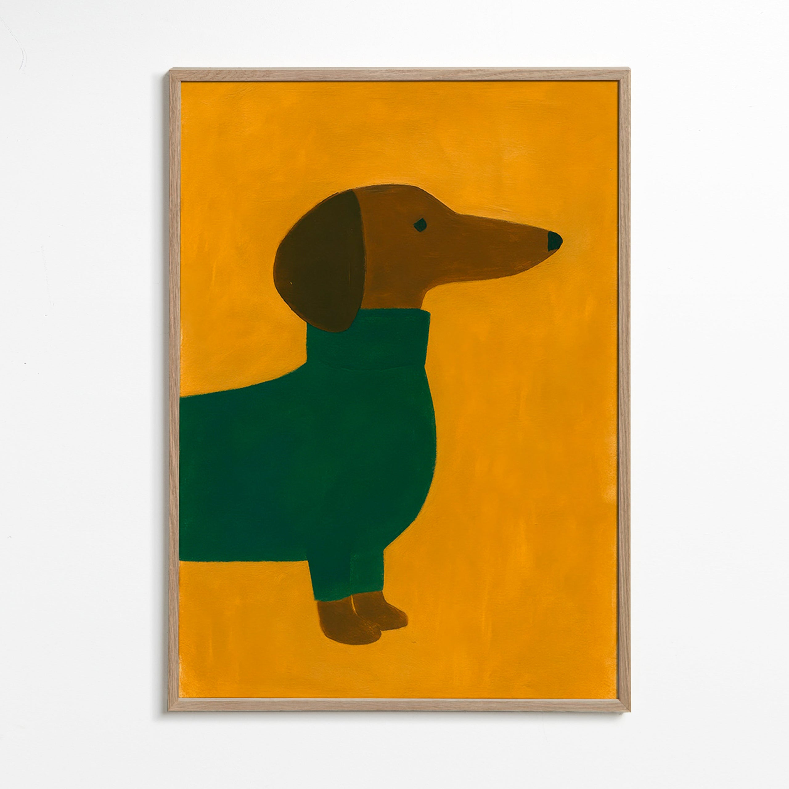 Kunst: Teckel in mosterd – Oak Frame