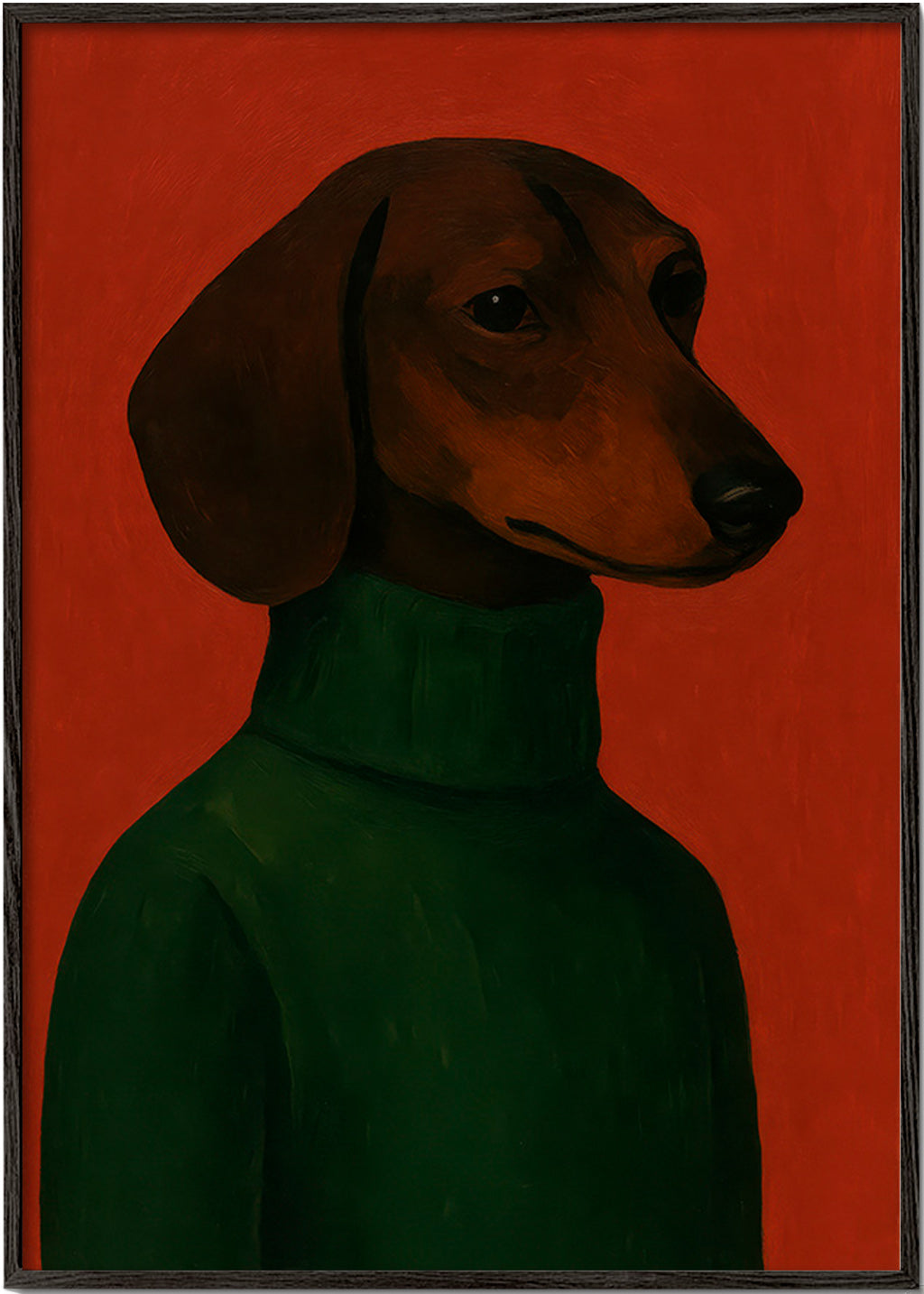 Hondenportret met groene trui – Black Frame