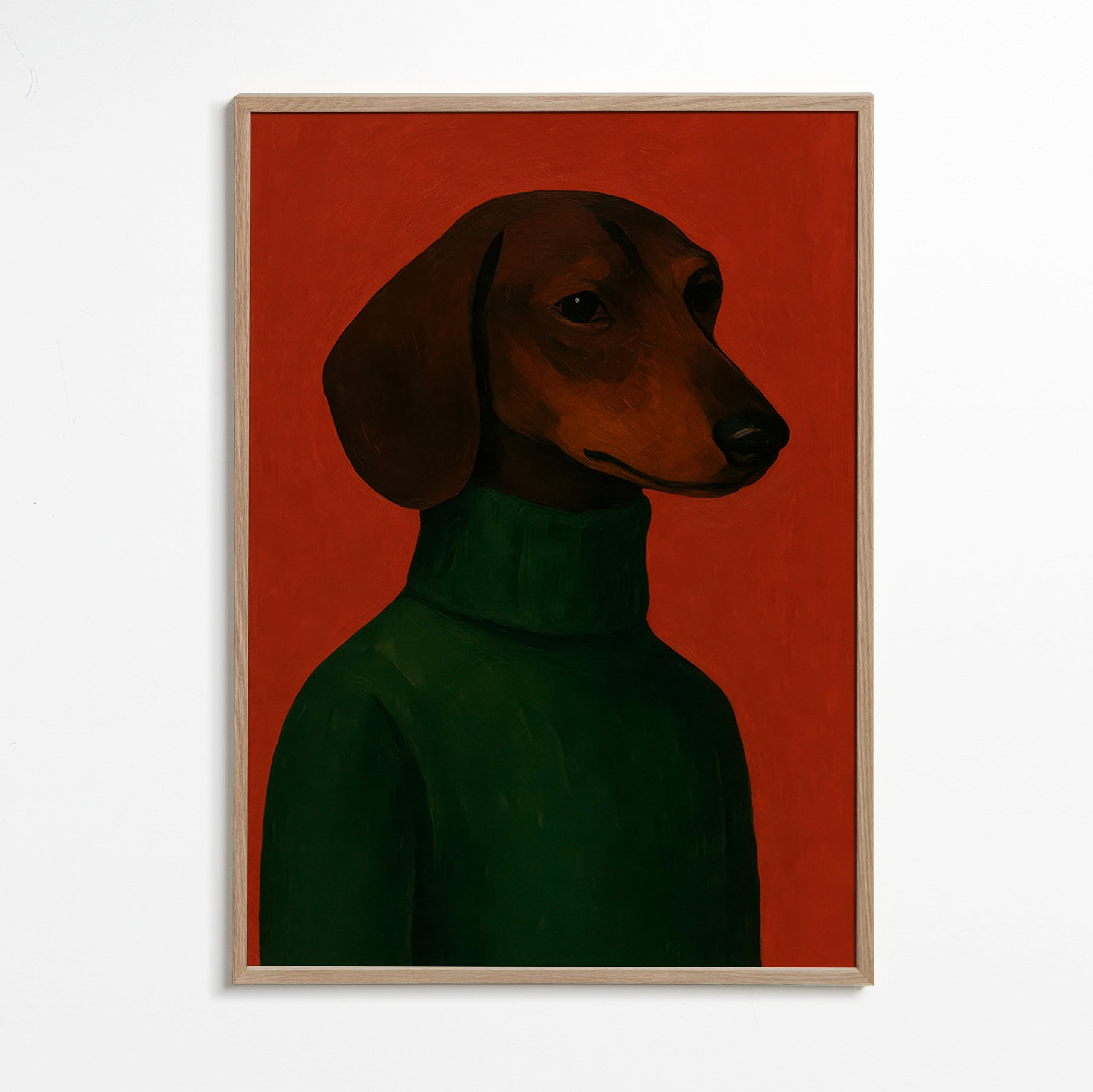 Hondenportret met groene trui – Oak Frame