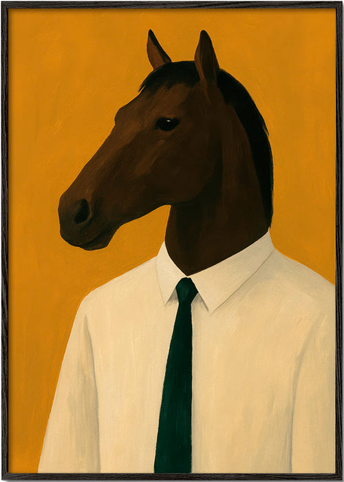 Artwork: Paardportret met Stropdas – Black Frame
