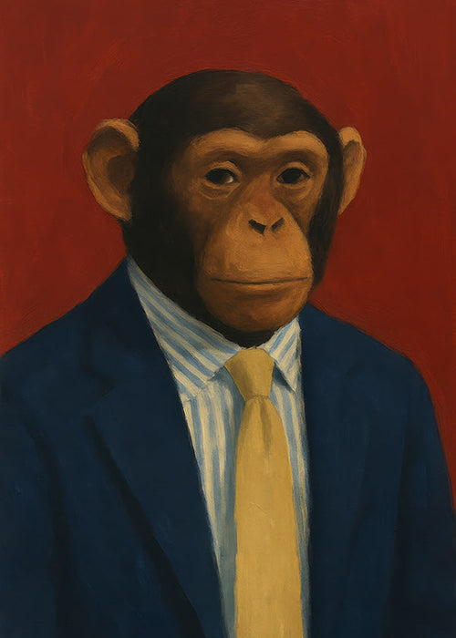 Dierenkunst chimpanse in pak