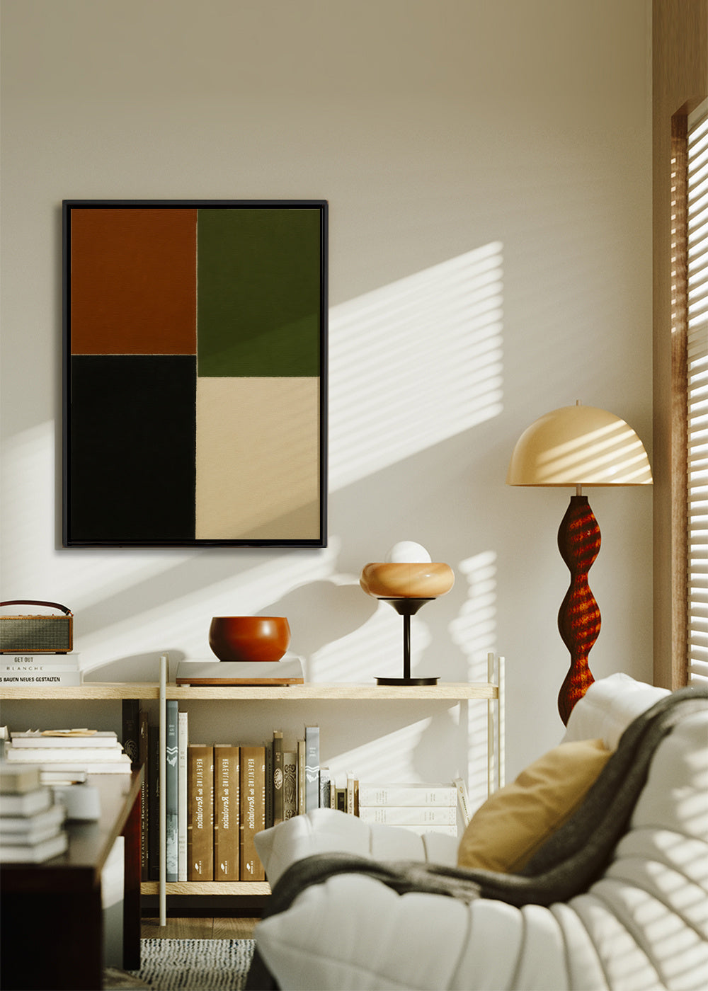 Field Composition I - Framed canvas in an interior
