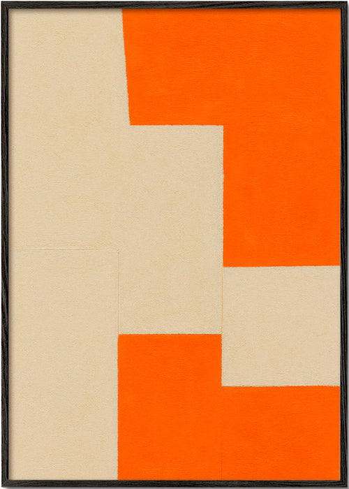 Geometrische print beige en oranje vlakken – Black Frame