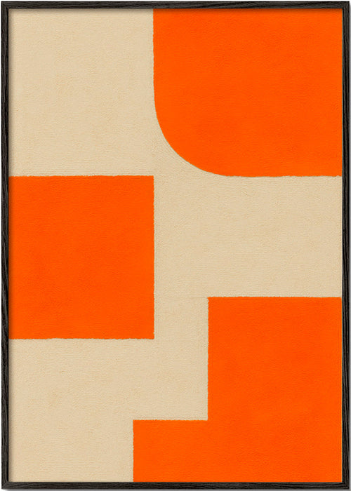 Geometrische kunst oranje en beige met modulaire blokken – Black Frame