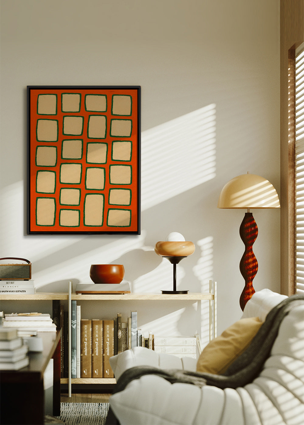 Cuadro geométrico en cuadrícula terracota – Canvas1