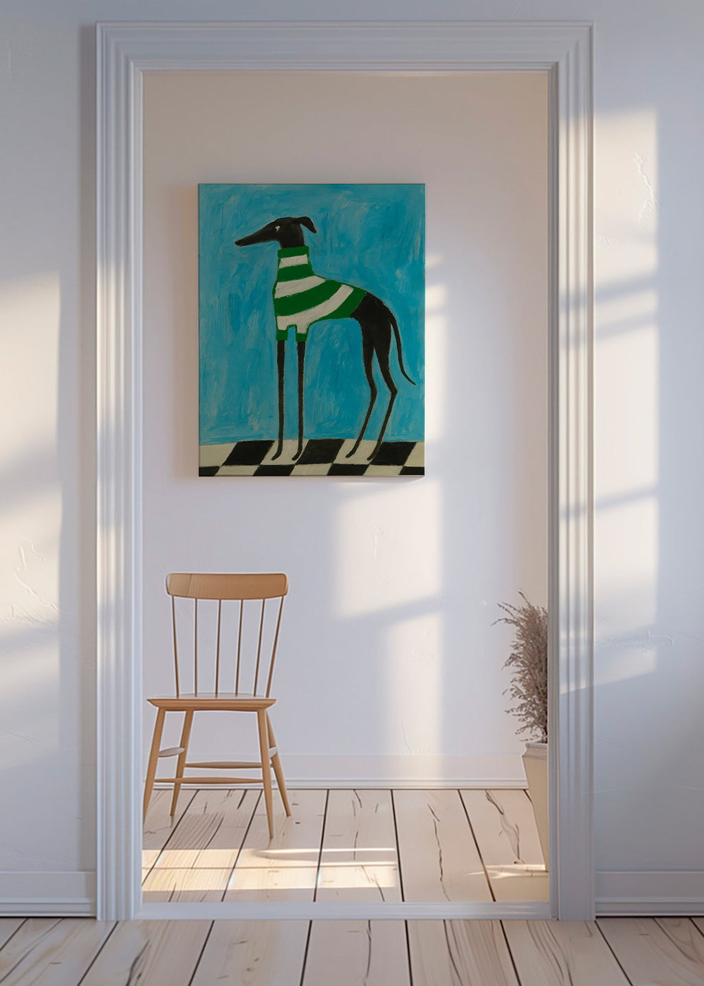 Gestileerde hond met groene strepen – Canvas