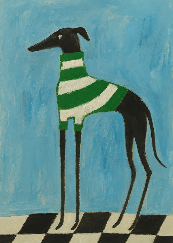 Gestileerde hond met groene strepen