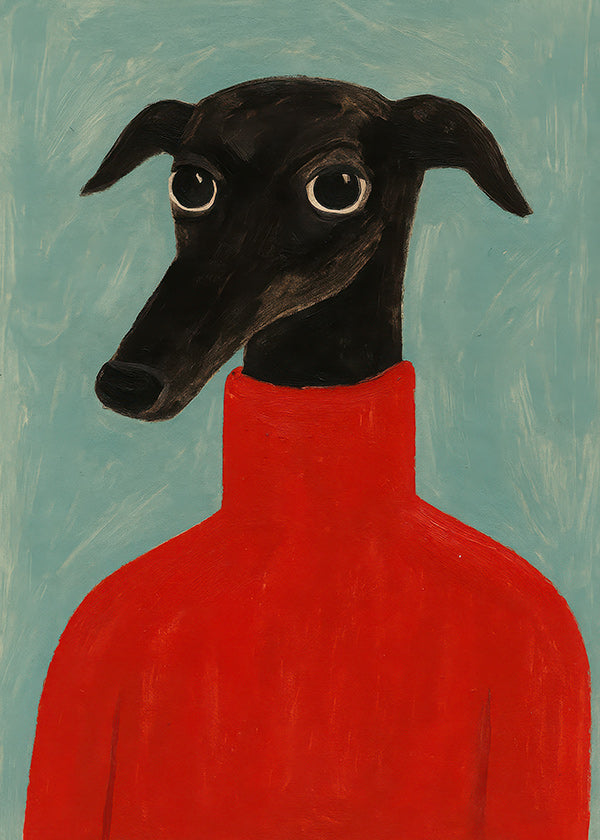 Windhondportret met rood truitje