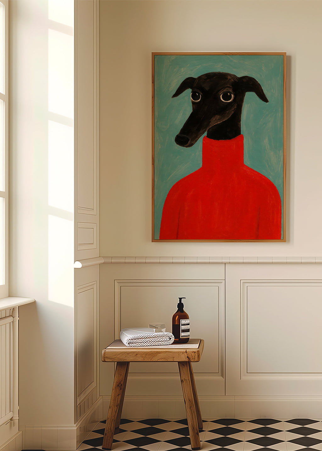 Windhondportret met rood truitje – Product3