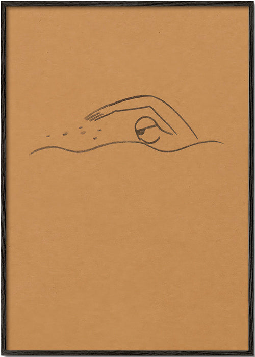 Minimalistische zwemmer illustratie op kraftpapier – Black Frame