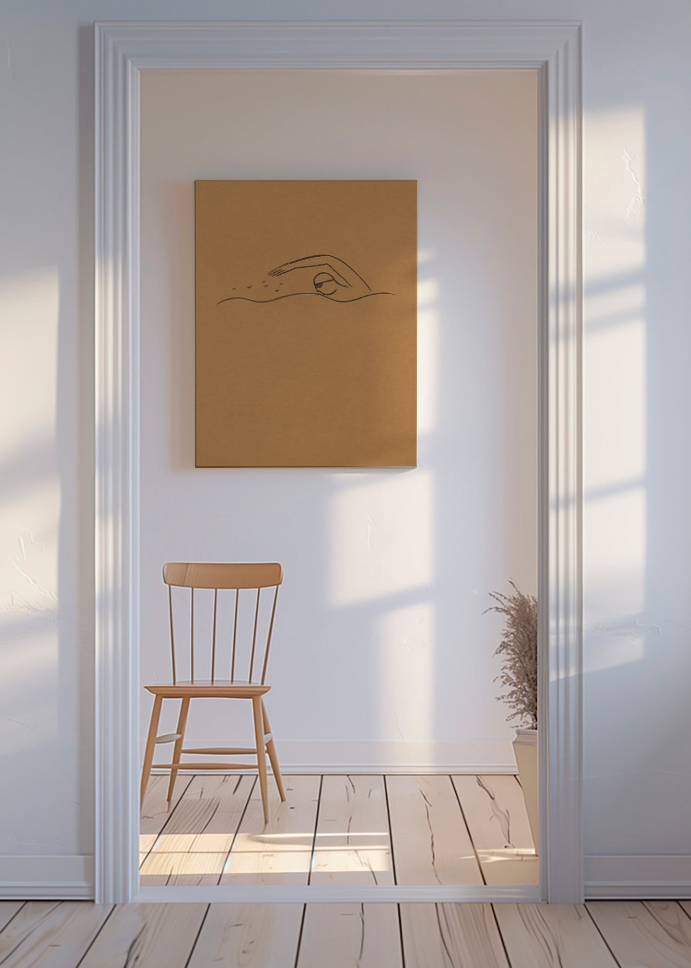 Cuadro minimalista nadador en papel kraft – Canvas