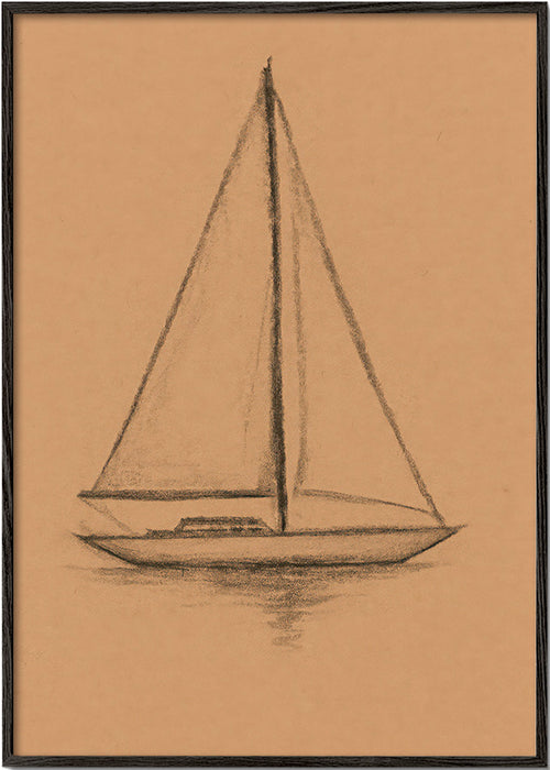 Zwart-wit kunst: zeilboot schets – Black Frame