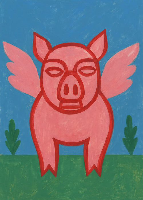 Artwork vliegend varkentje speelse illustratie