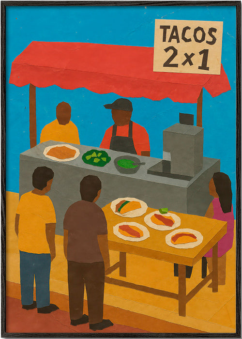 Keuken kunst met geïllustreerde taco-kraam – Black Frame