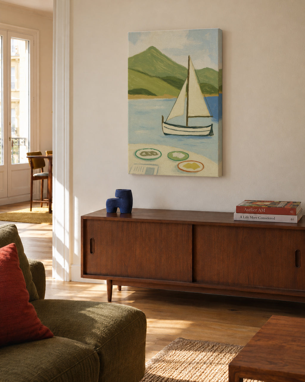 Lakeside Sailing - Unframed canvas in an interior