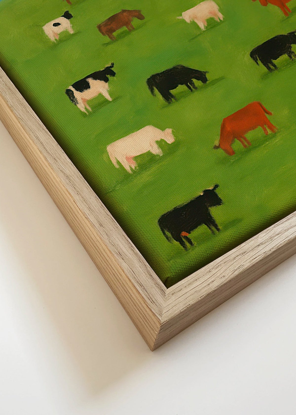 Schilderij van grazende koeien in groene wei – Canvas detail