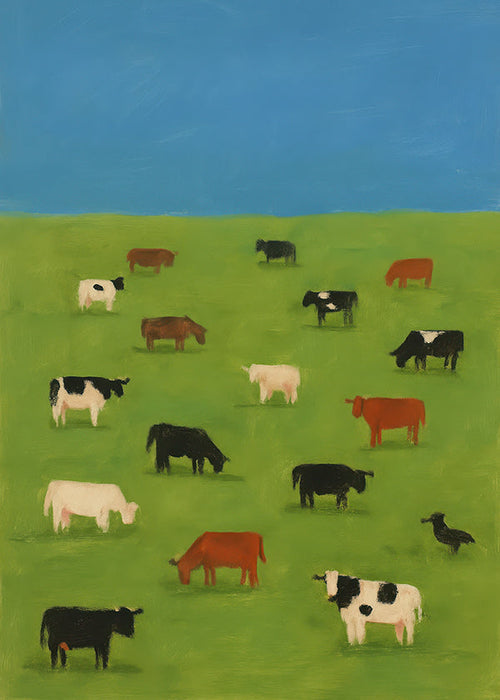 Schilderij van grazende koeien in groene wei