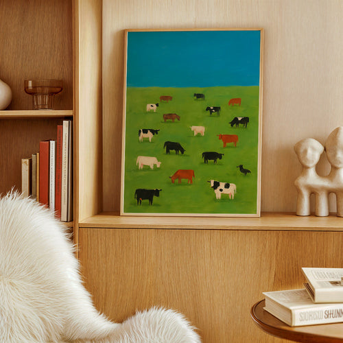 Schilderij van grazende koeien in groene wei – Product1