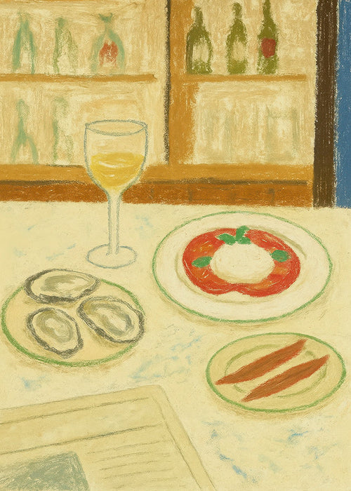 Keuken kunst: burrata en oesters in zachte schets