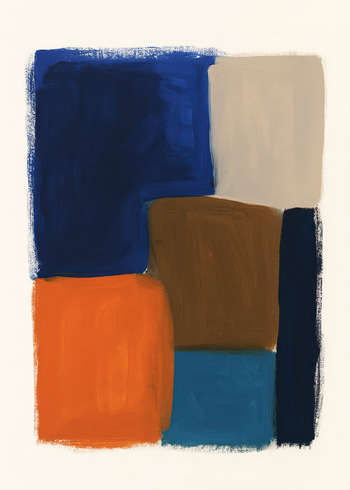 Abstract kunstwerk met marine en warme blokken
