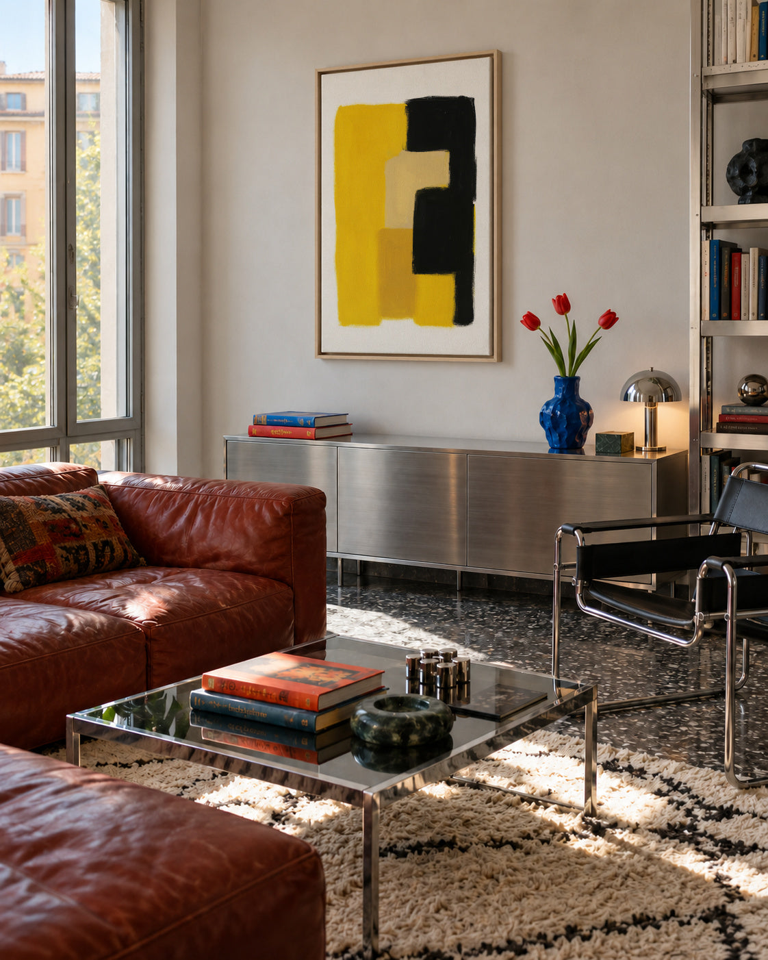 Yellow Structure - Framed canvas in an interior
