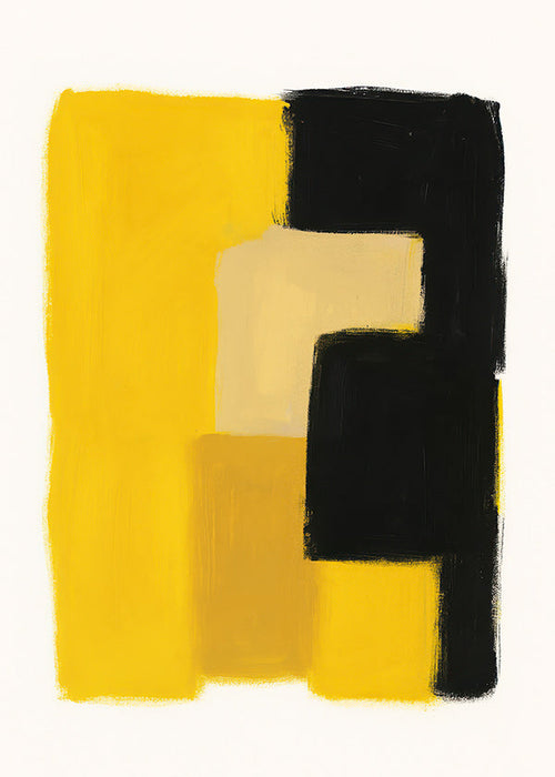 Abstract werk met gele en zwarte blokken