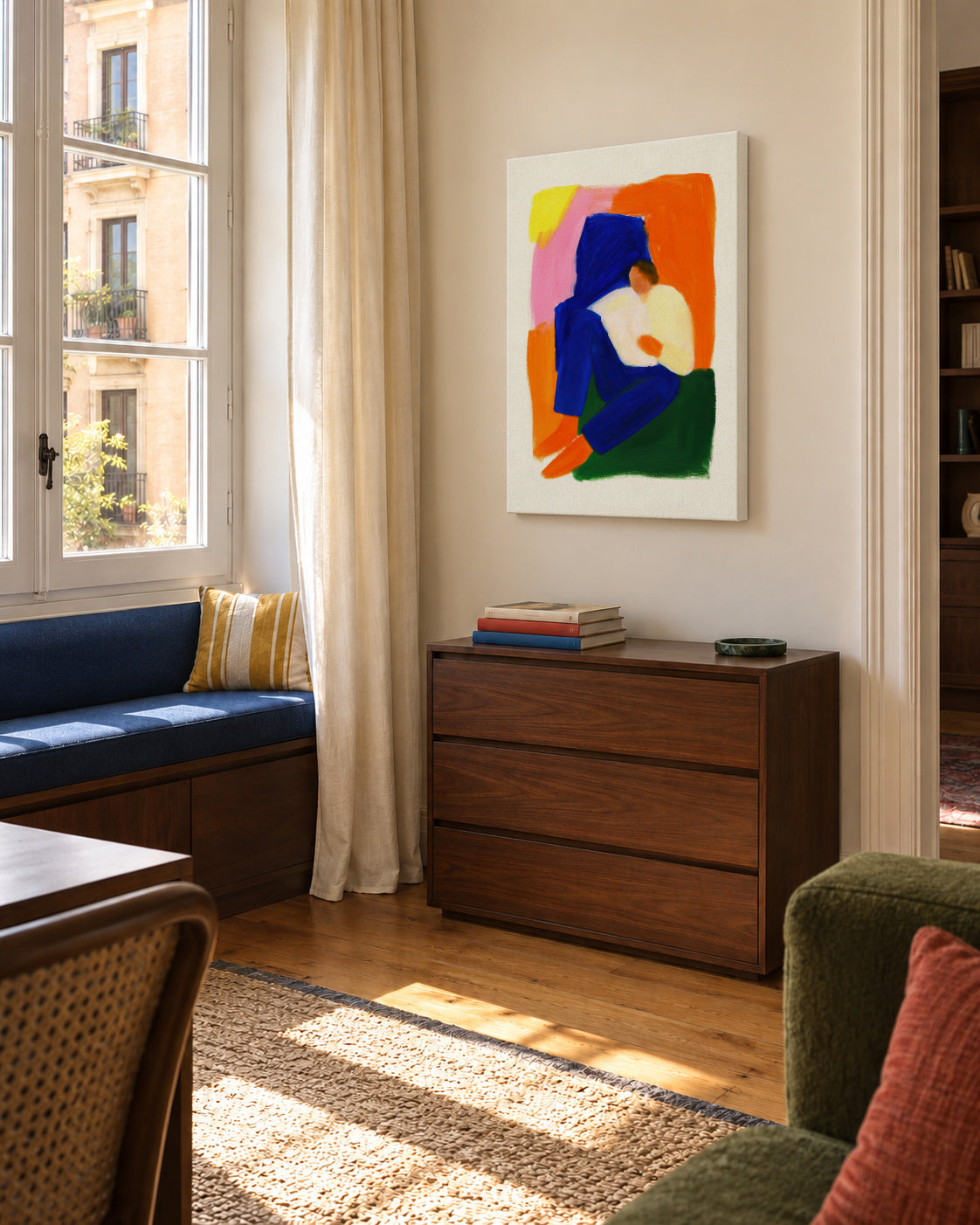 Seated in Color - Unframed canvas in an interior
