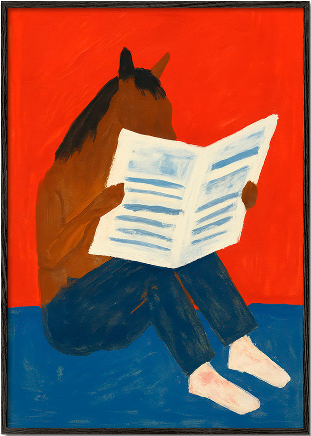 Kunstwerk: paard leest krant – Black Frame