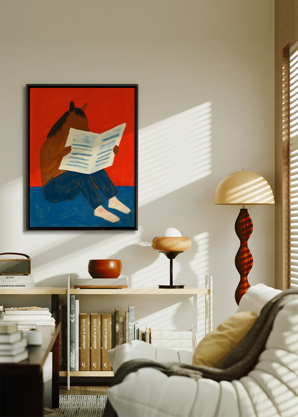 Kunstwerk: paard leest krant – Canvas2