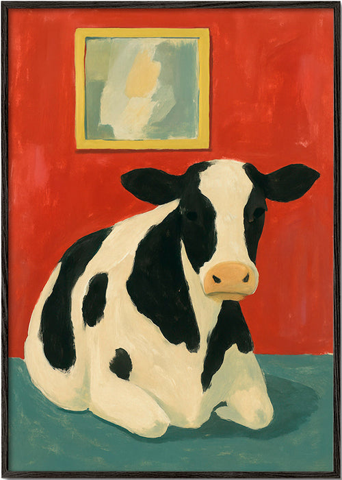 Artwork kalme koe tegen rode achtergrond – Black Frame