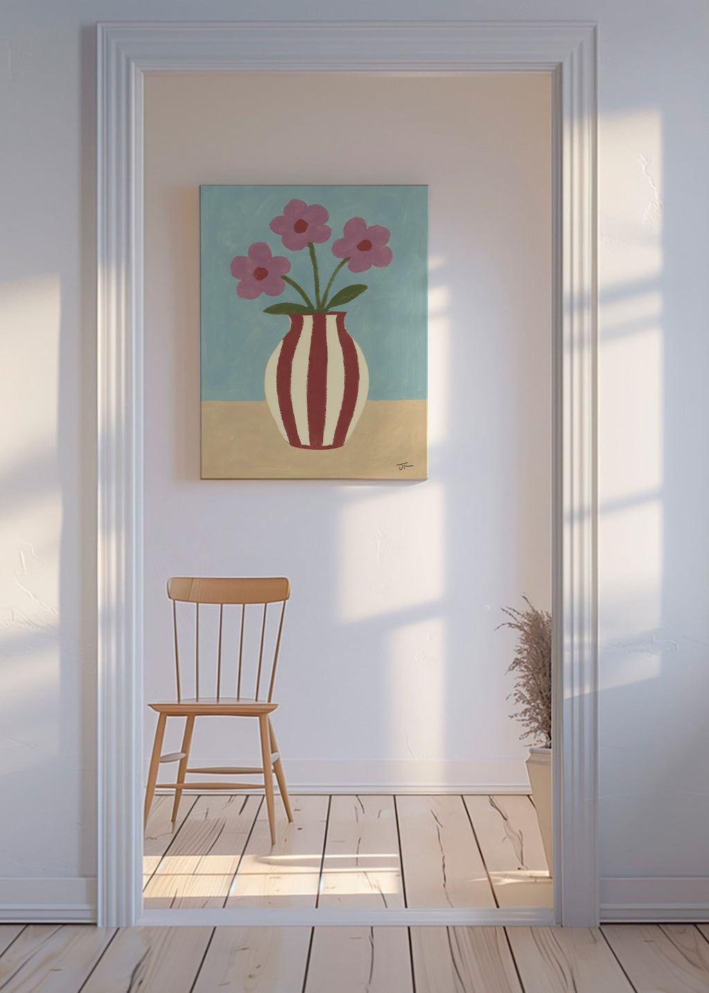 Botanische poster met vaas en bloemen – Canvas