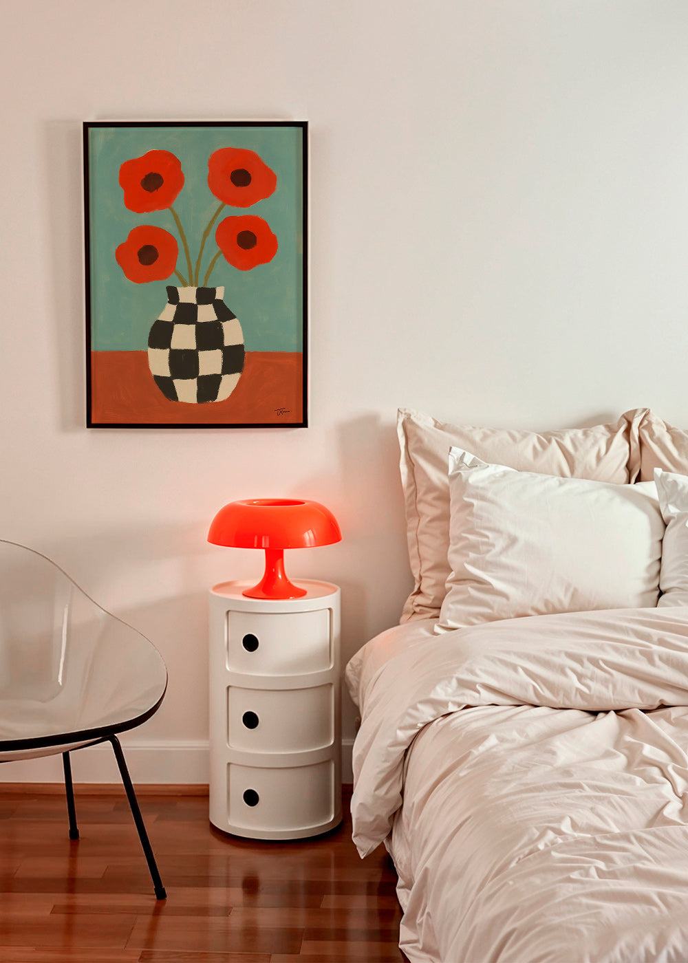 Botanische print met klaprozen in dambordvaas – Product1