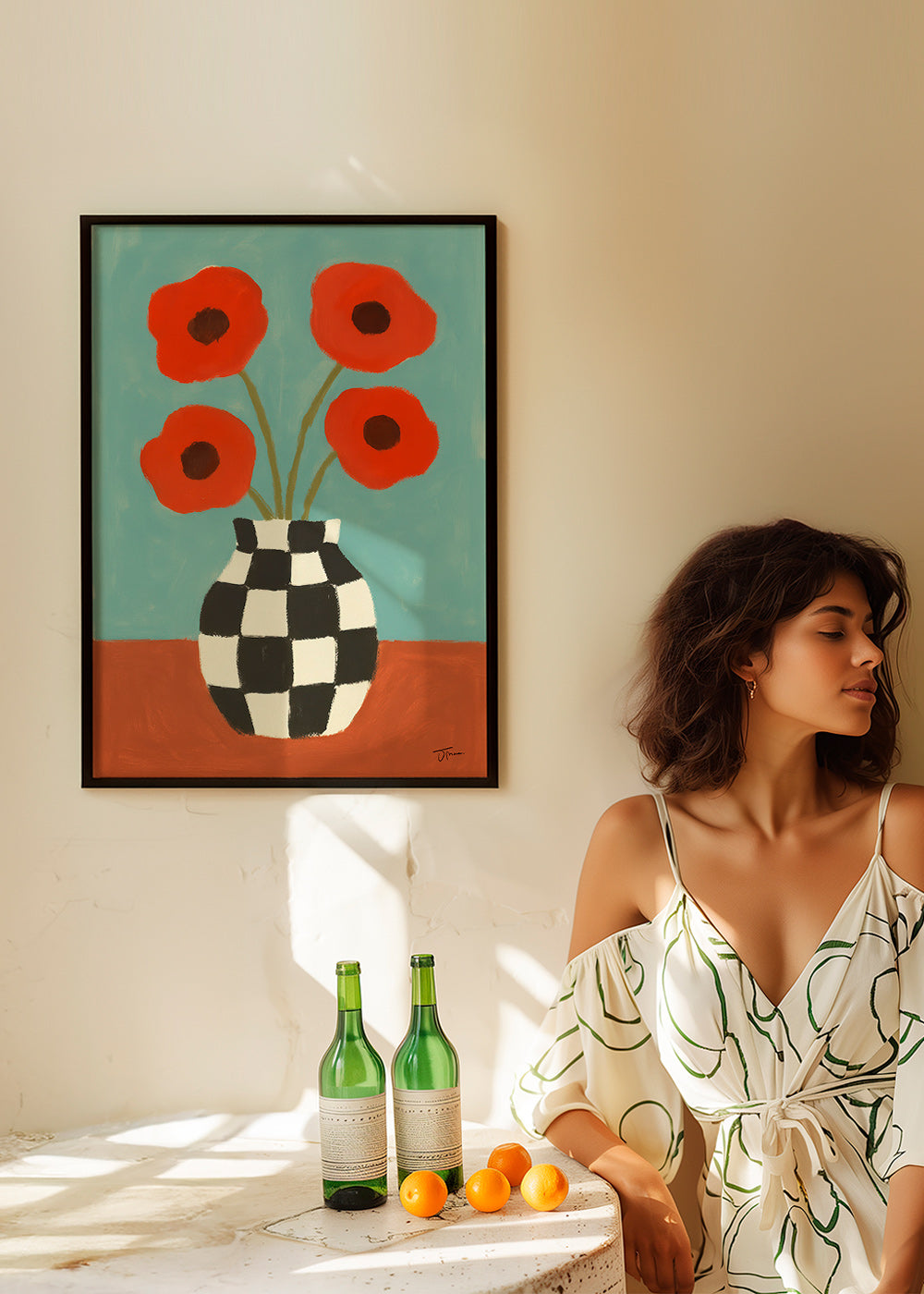 Botanische print met klaprozen in dambordvaas – Product2