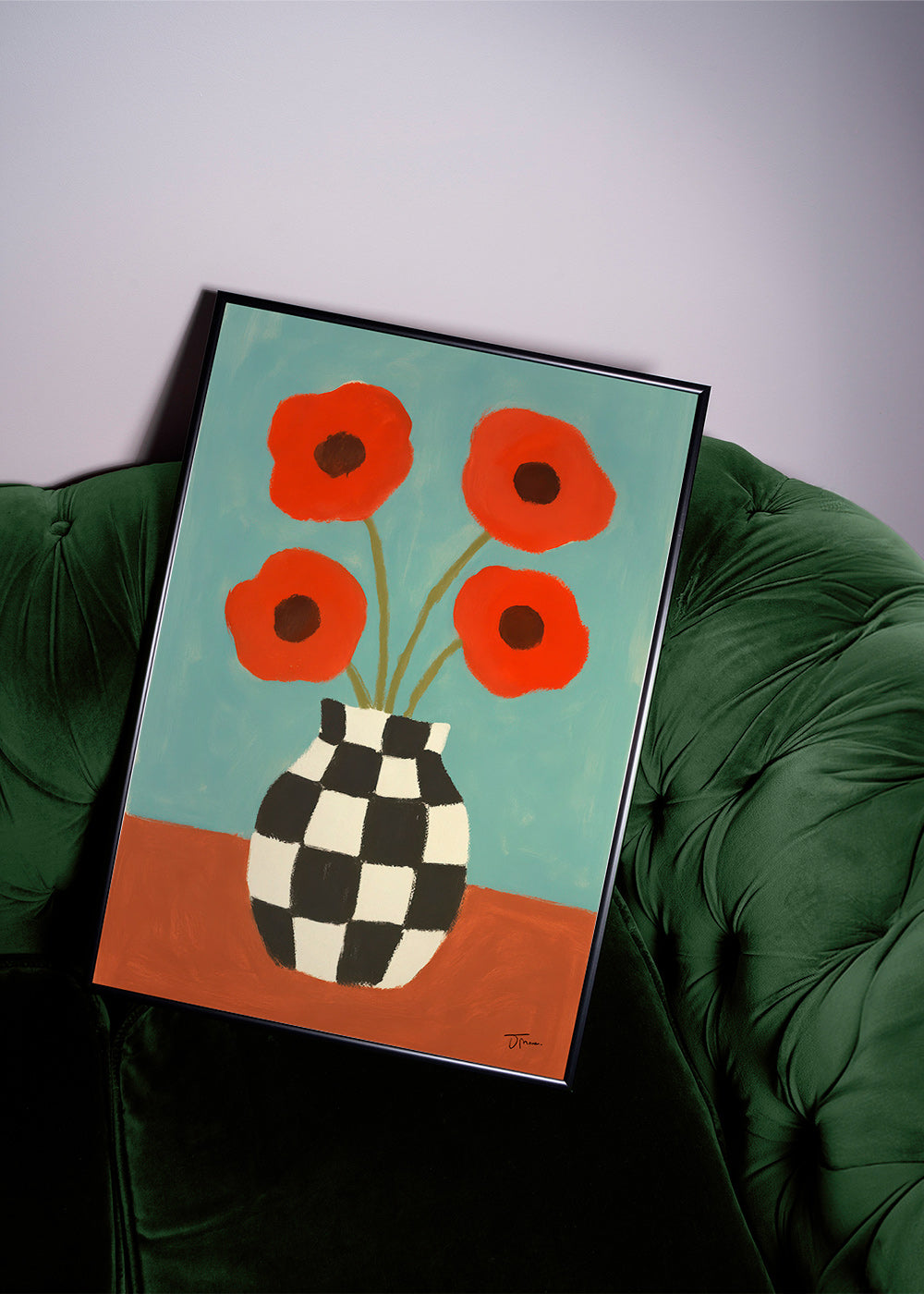 Botanische print met klaprozen in dambordvaas – Product3