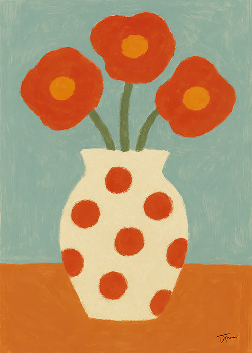 Botanische poster met rood gestippelde vaas