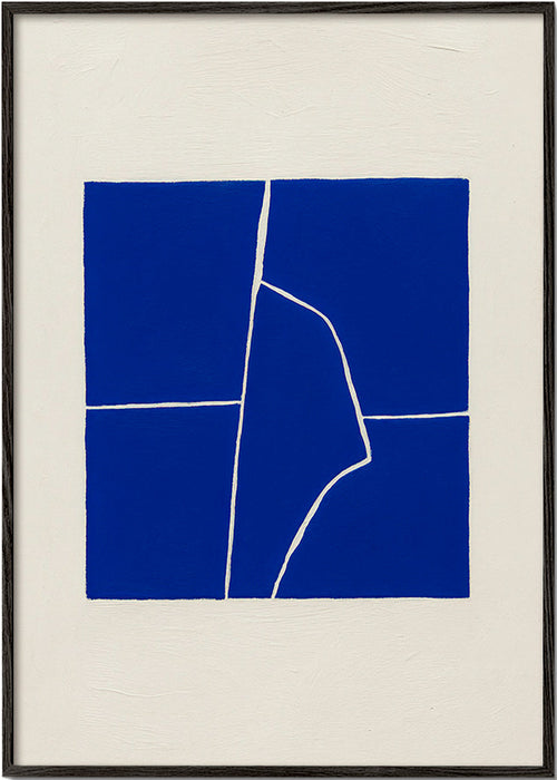 Cuadro abstracto azul con fractura geométrica – Black Frame