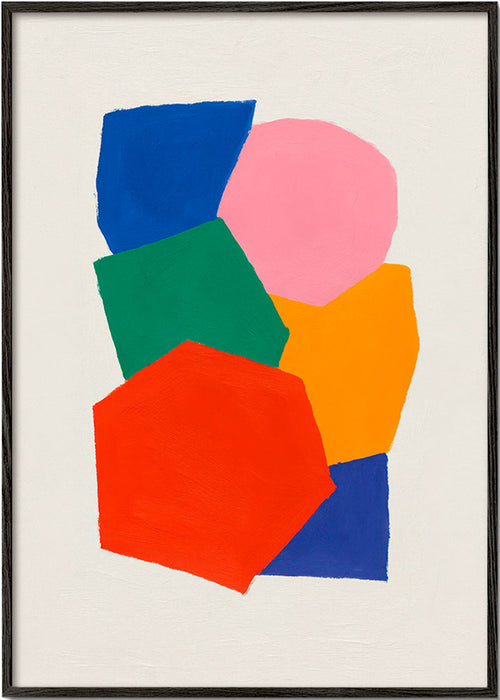 Geometrische poster met gestapelde kleurrijke vormen – Black Frame