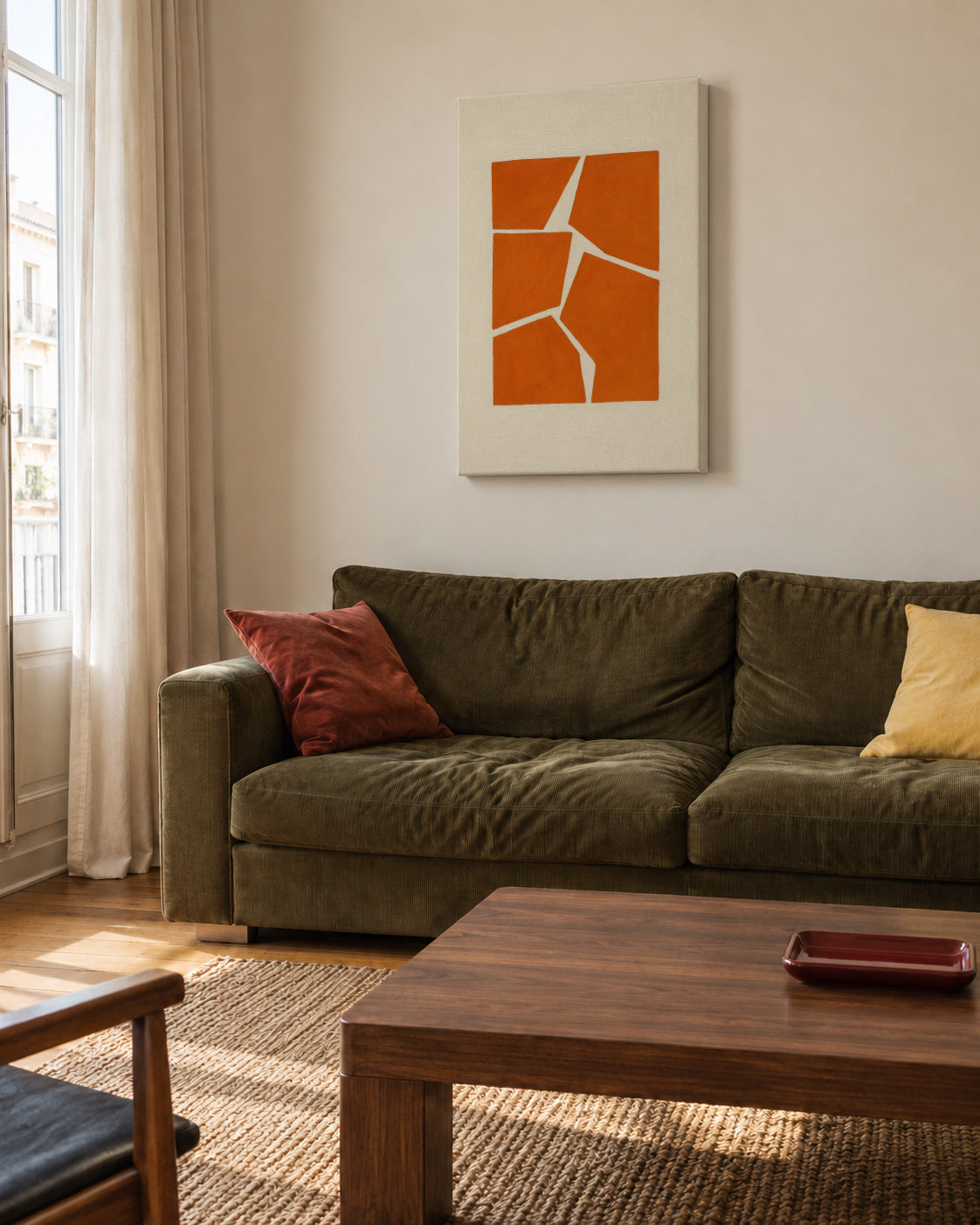 Terracotta Fragments - Unframed canvas in an interior