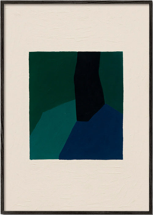 Abstract kunstwerk met groene en marineblokken – Black Frame
