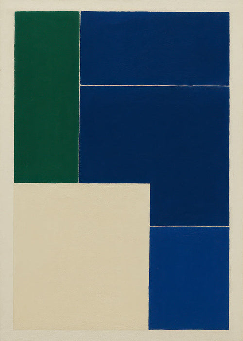 Geometrische poster met blauwe en groene blokken