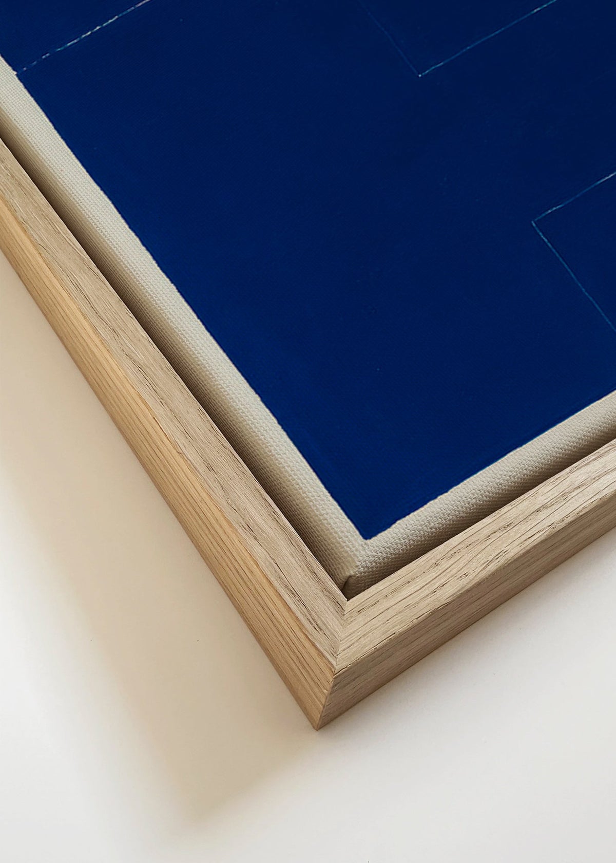 Geometrische poster met diepblauwe blok – Canvas detail