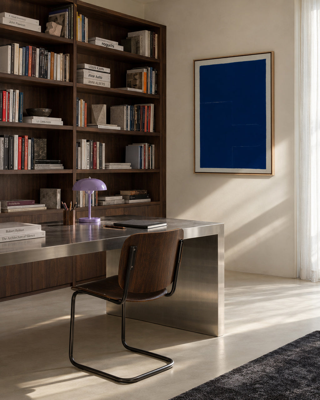 Midnight Blueprint I - Framed canvas in an interior