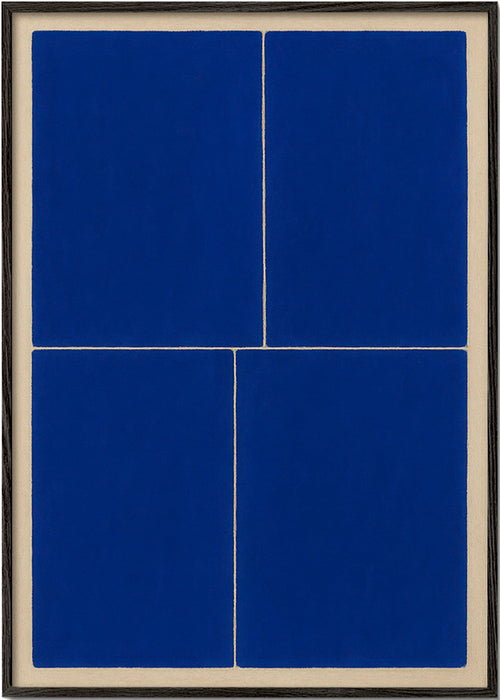 Geometrisch kunstwerk met blauwe vlakken – Black Frame