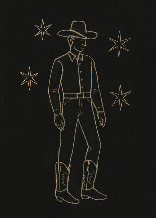 Illustratie cowboy lijntekening in goud