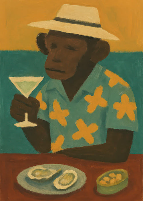 Keuken kunst met aap en cocktail