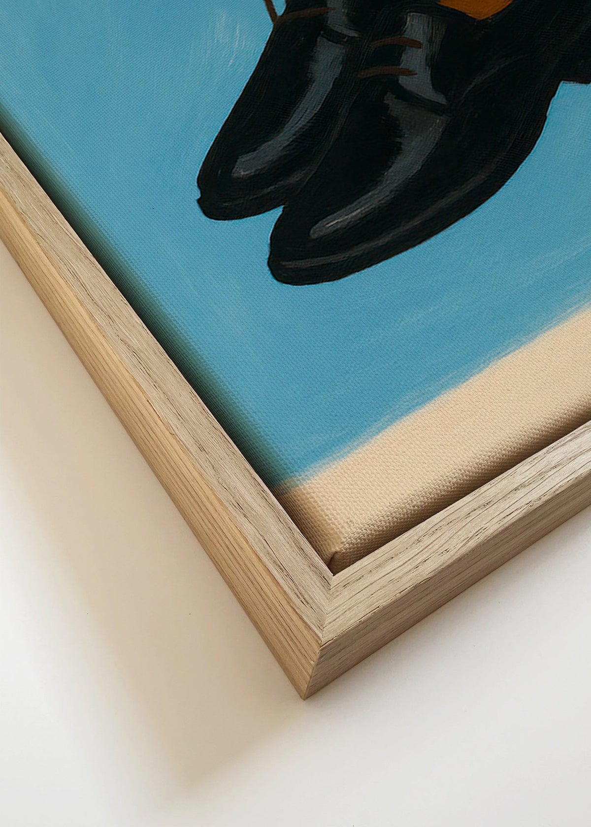 Illustratie van hangende schoenen op blauwe achtergrond – Canvas detail
