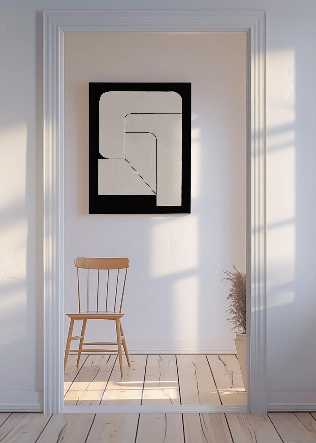 Minimalistisch geometrisch poster crème en zwart – Canvas