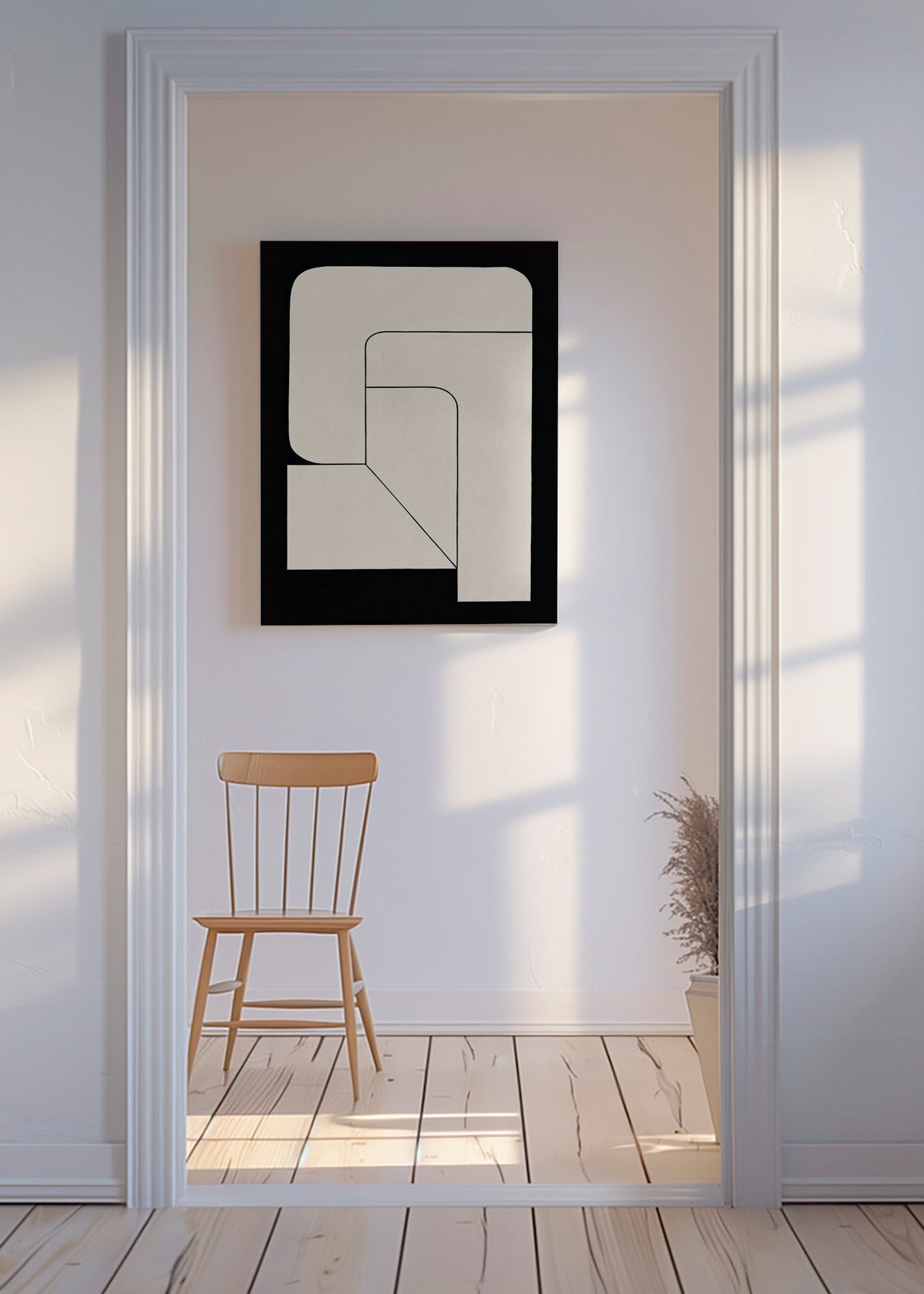 Minimalistisch geometrisch poster crème en zwart – Canvas